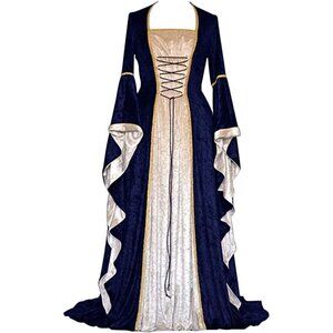 𝅺MEDIEVAL Victorian Long Dress Blue Cosplay Irish Costume Halloween Viking NWT